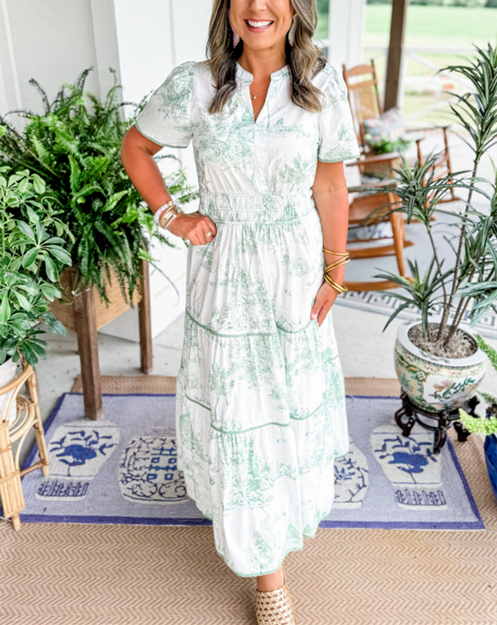 Marcelline | Timeless Toile Maxi | Elegant Flattering Comfort with Effortless Flow