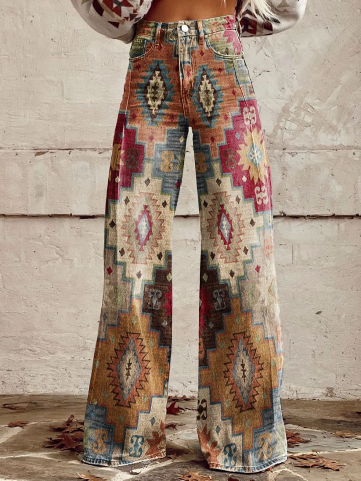 Elvira | Vintage Geometric Wide Leg Pants