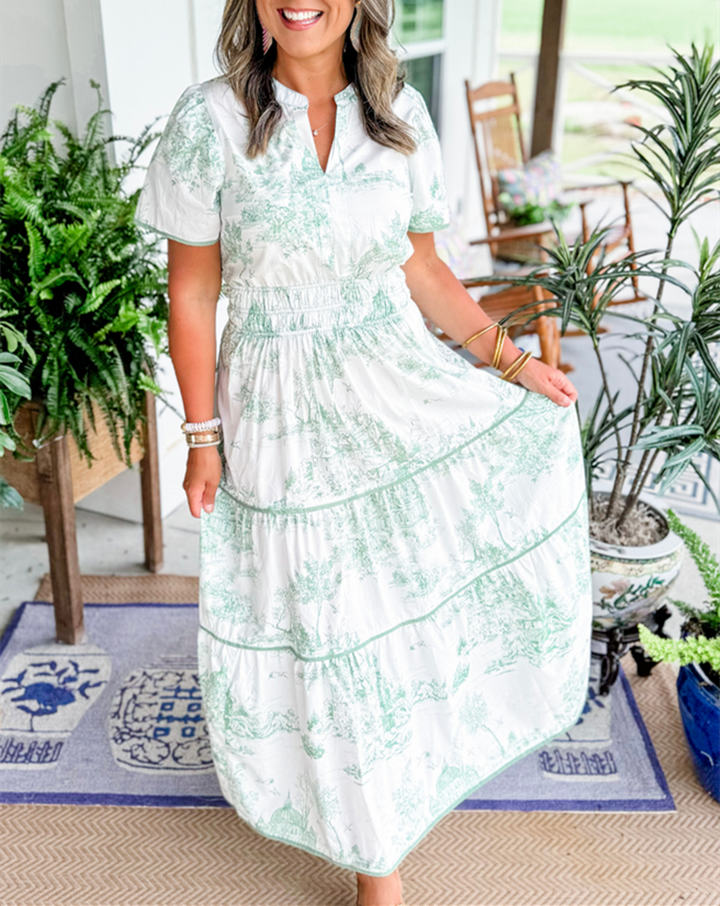 Marcelline | Timeless Toile Maxi | Elegant Flattering Comfort with Effortless Flow