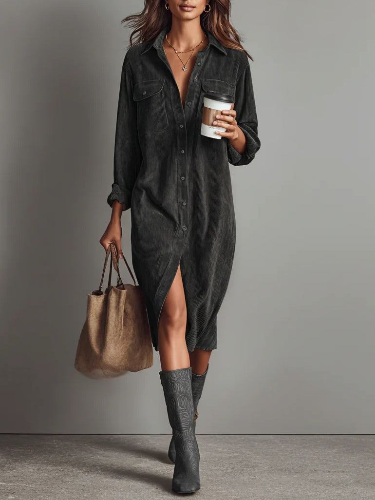 Sophia™ - Corduroy Breasted Midi Dress