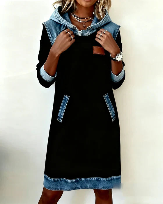 Charlotte™ | Cozy Contrast Hooded Dress
