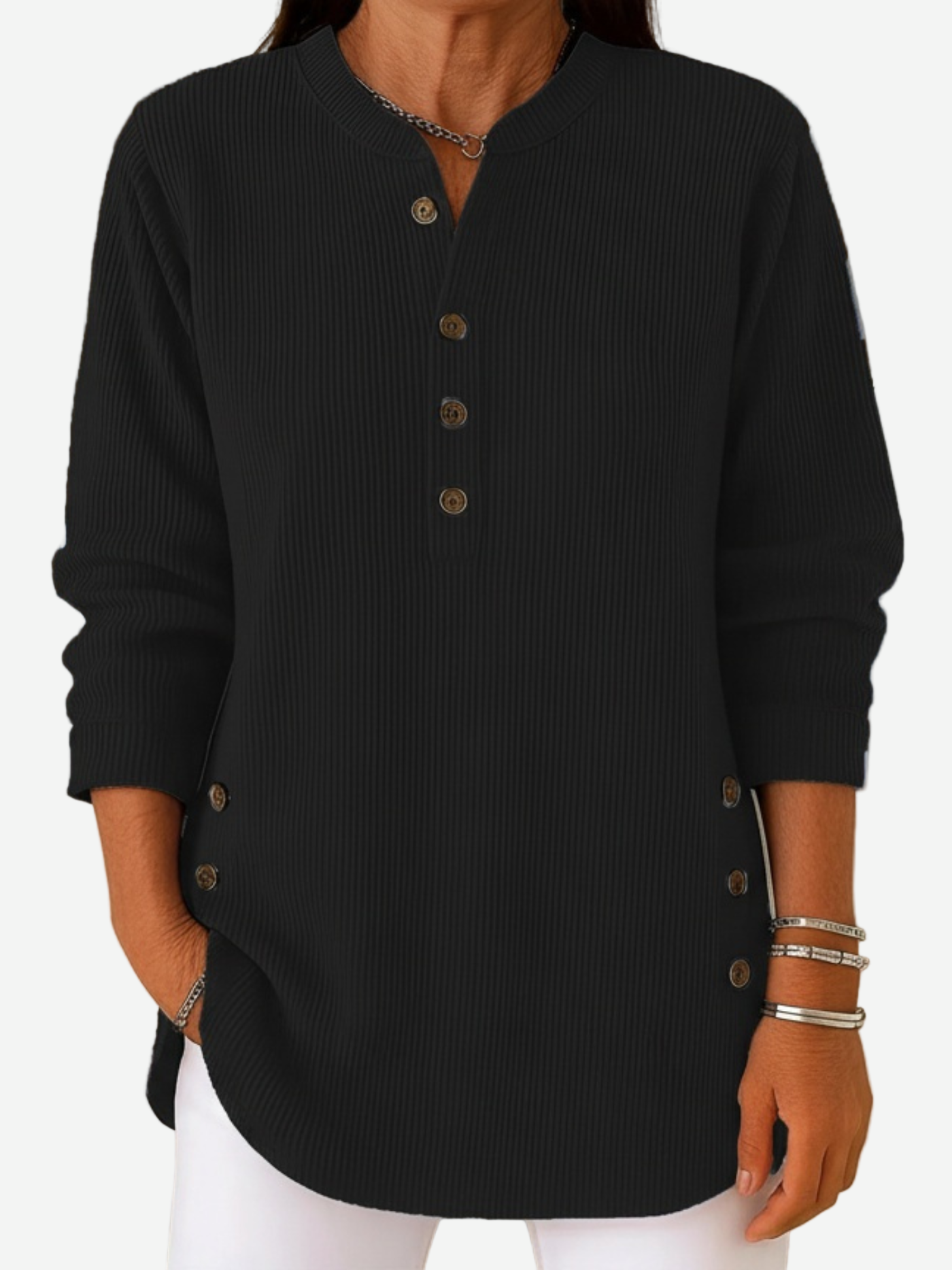 Edith™ | Lange mouwen effen gebreide trui