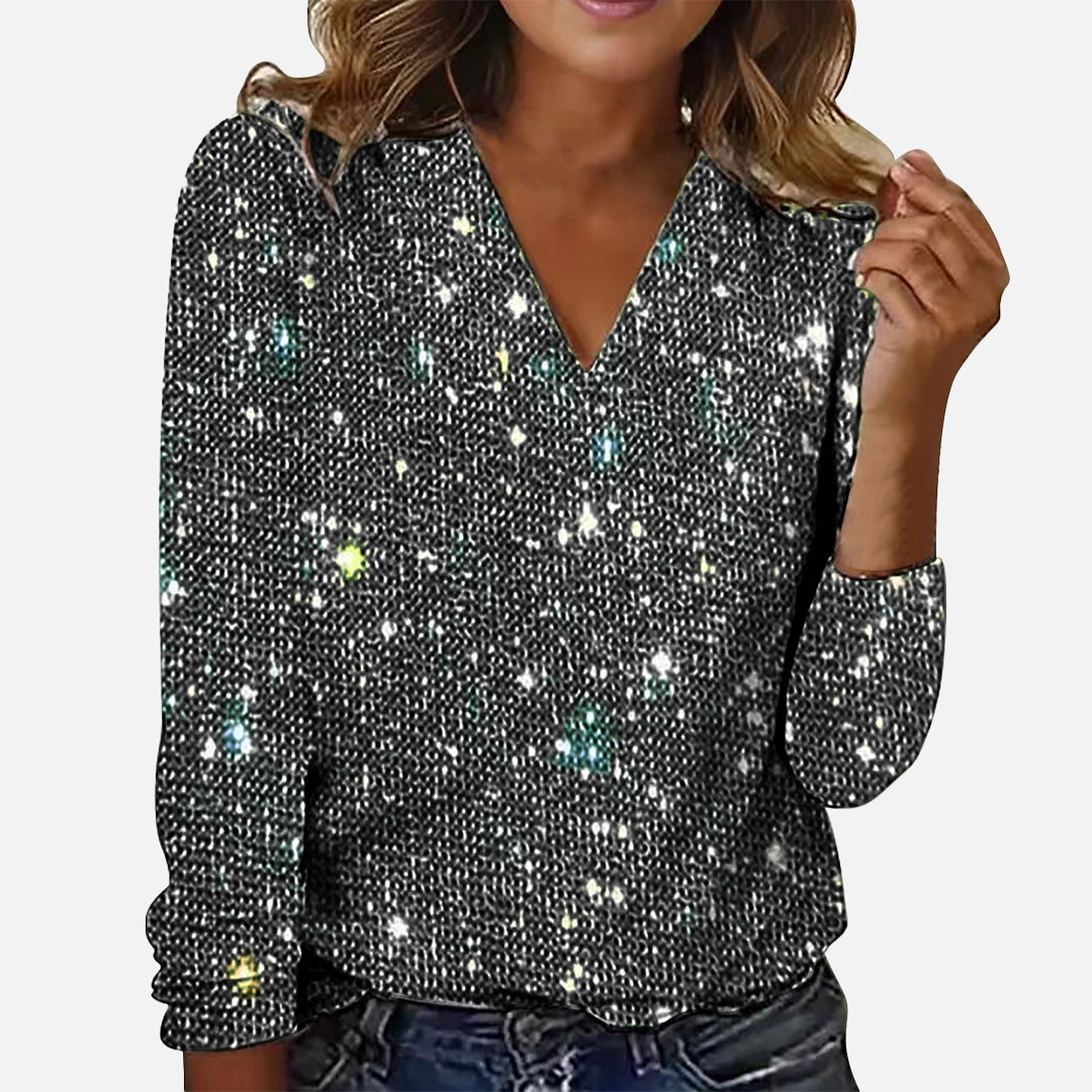 Eleanor™ | V-hals blouse met diamantmotief