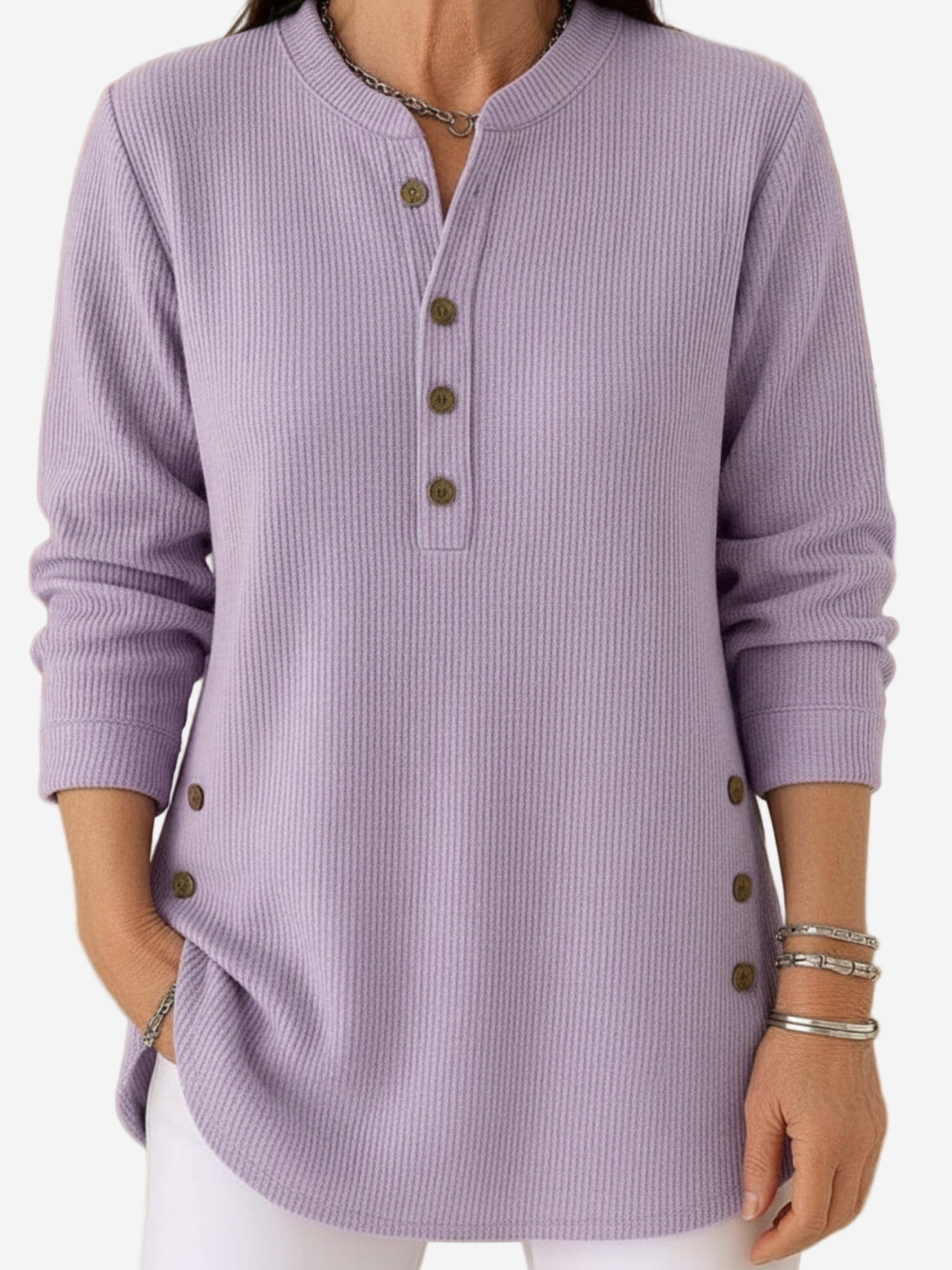 Edith™ | Lange mouwen effen gebreide trui