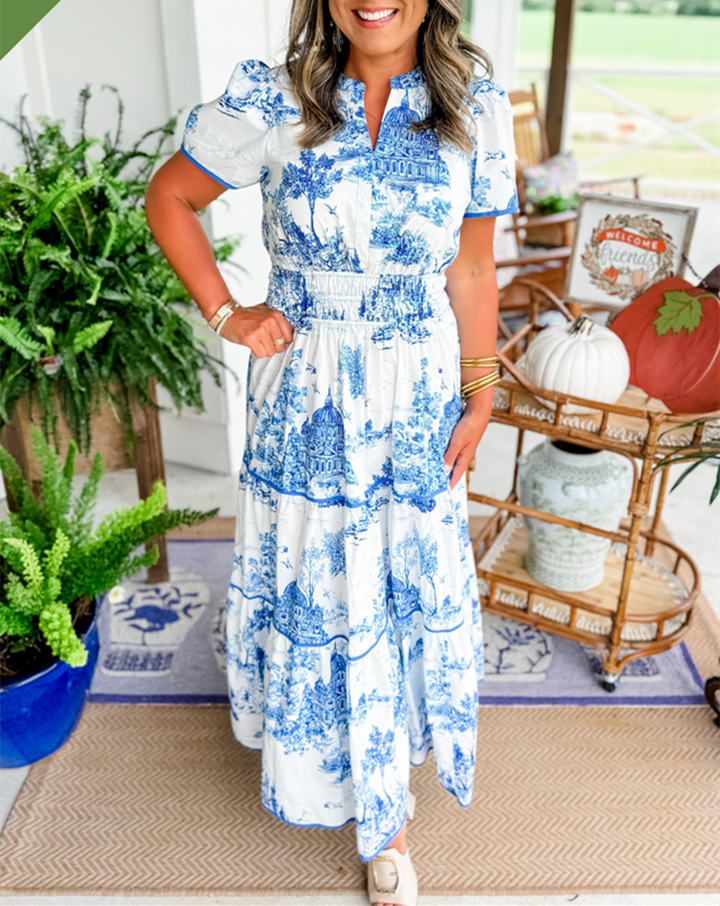 Marcelline | Timeless Toile Maxi | Elegant Flattering Comfort with Effortless Flow