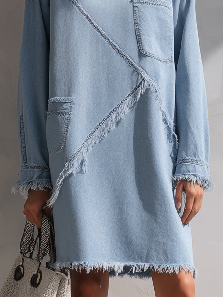 Teagan™ | Light blue denim mini dress with raw hem
