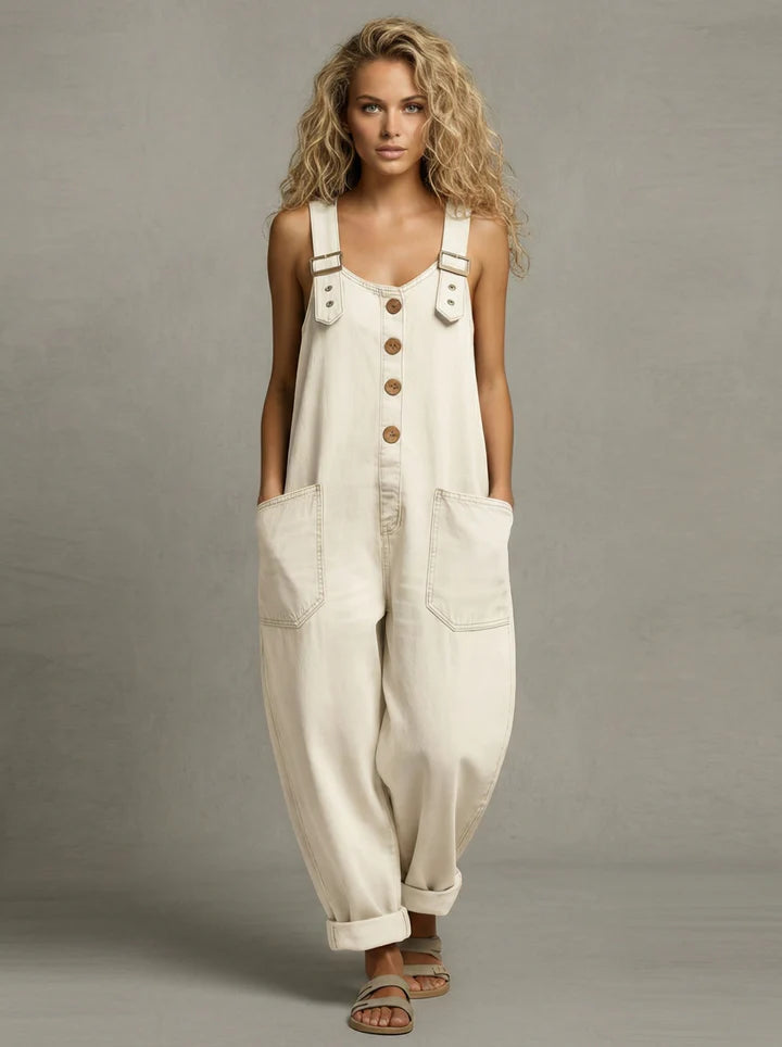Moxelle - Women's Denim Overalls Wide Jumpsuit with Pockets and Straps