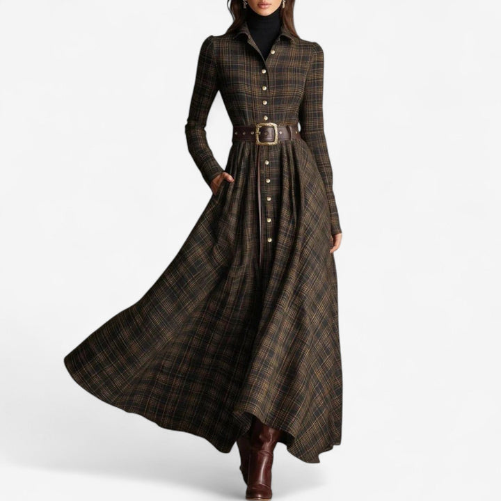 Sara™ - Elegante geruite maxi-jurk