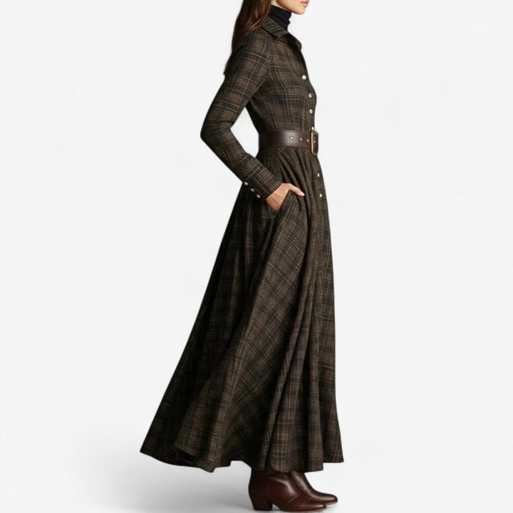 Sara™ - Elegante geruite maxi-jurk