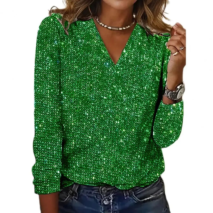 Emma | Shiny Sequin V-Neck Blouse