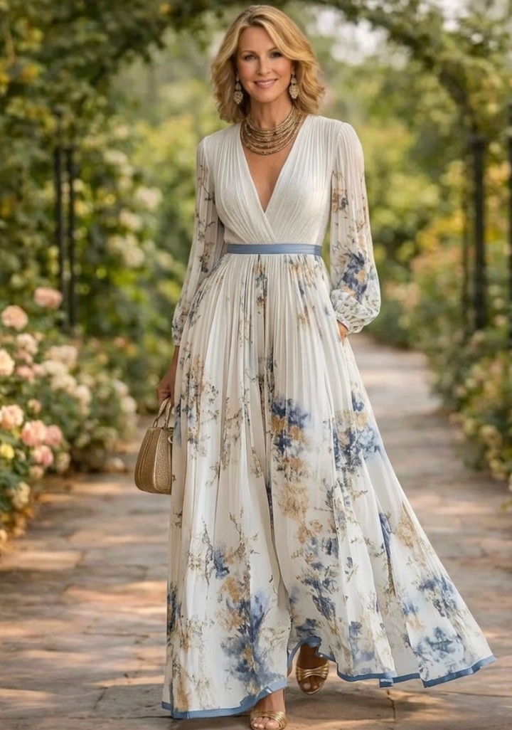 Sofia | Elegant Puff Sleeves Maxi Dress
