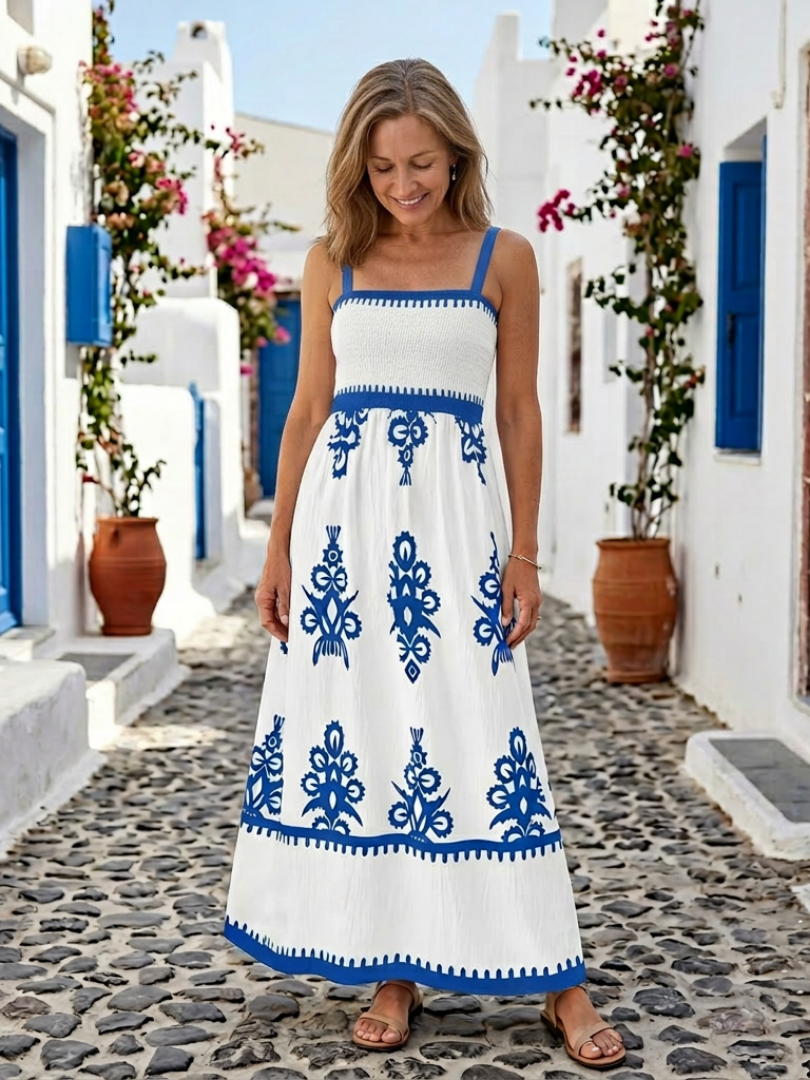 Odelina | Elegant and comfortable maxi dress with a smocked bodice, sleeveless