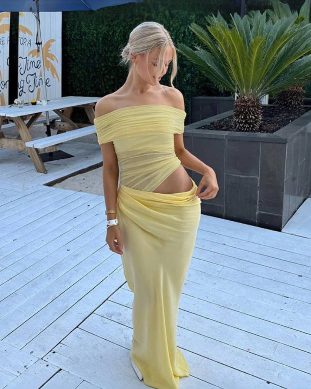 QUELINA | SUNVEIL DRAPE DRESS