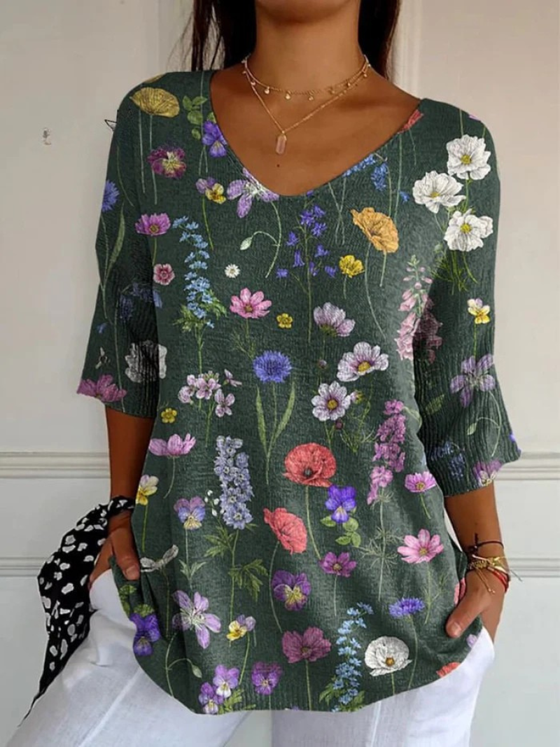 Vibrant Spring Botanical Garden Pattern Printed Women's Casual