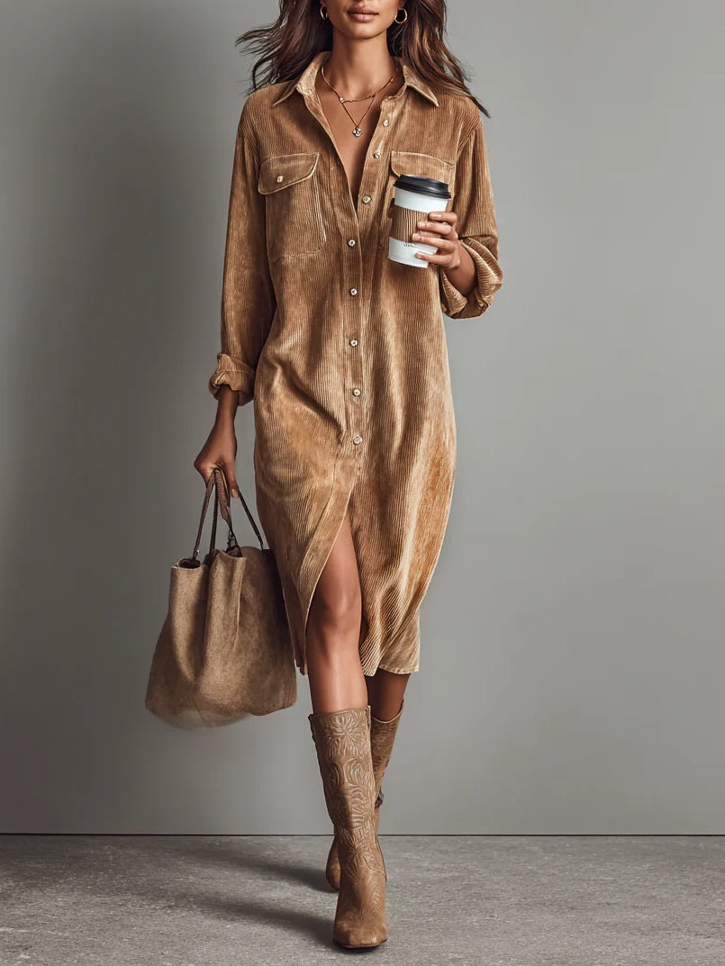 Sophia™ - Corduroy Breasted Midi Dress