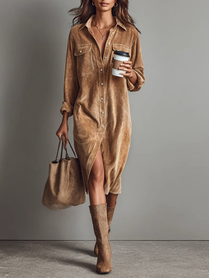 Sophia™ - Corduroy Breasted Midi Dress