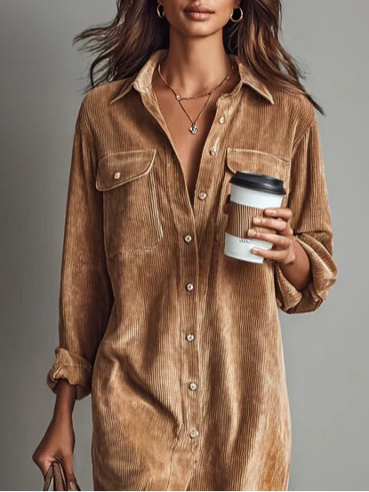Sophia™ - Corduroy Breasted Midi Dress