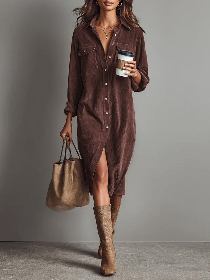 Sophia™ - Corduroy Breasted Midi Dress