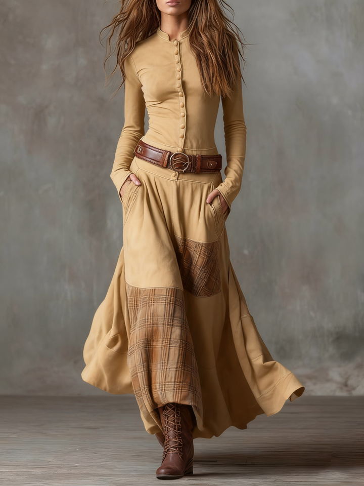 Patricia™ | Marineblauwe suède maxi-jurk met riem