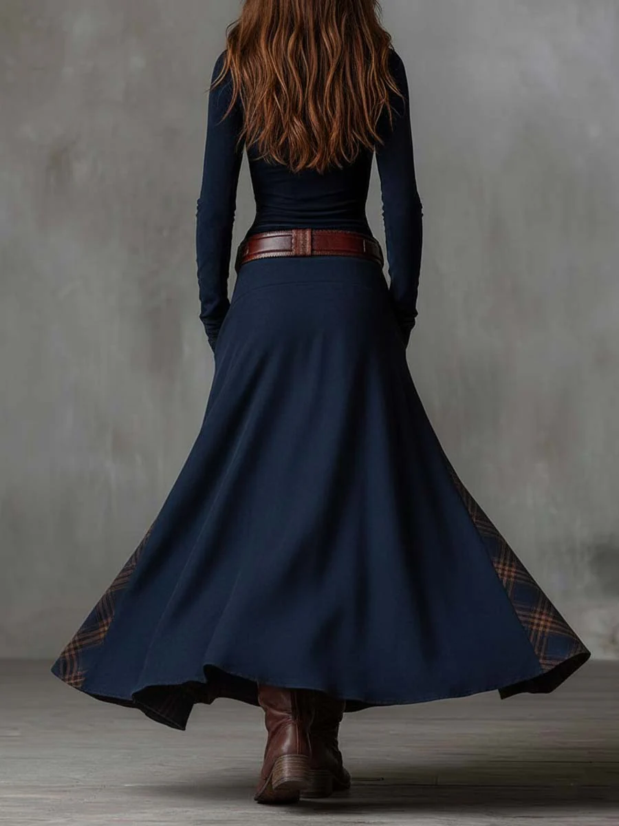 Patricia™ | Marineblauwe suède maxi-jurk met riem