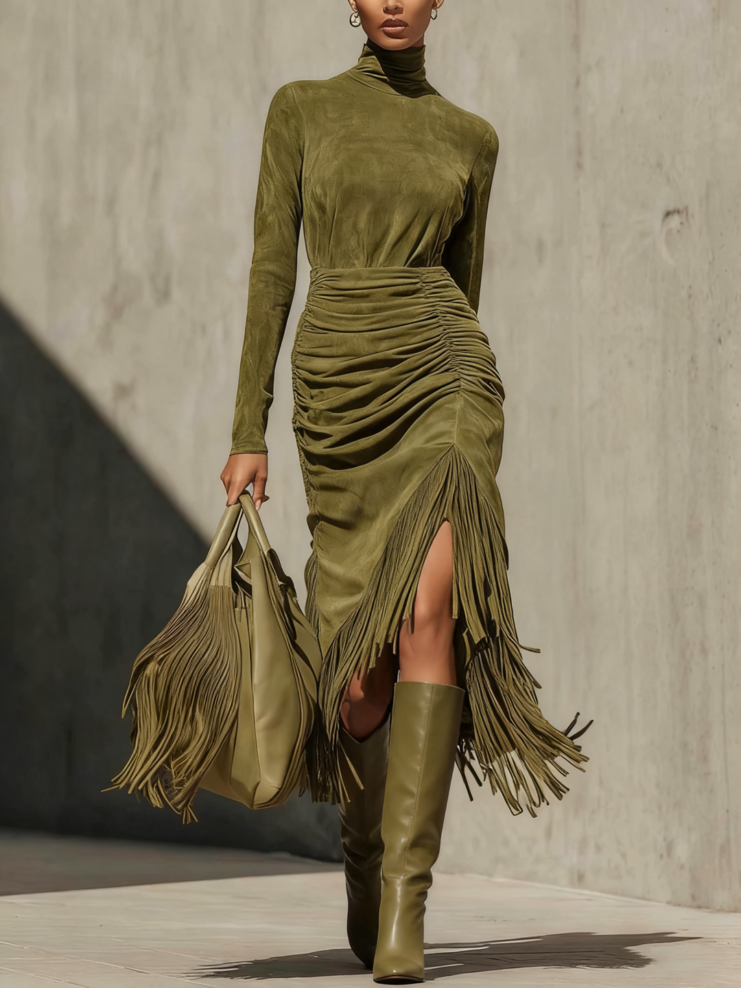 Oliva™ – Midi-jurk met wikkeleffect en suède-effect