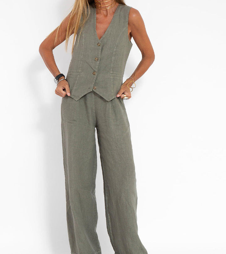 AIRA | BUTTONED VEST & WIDE-LEG TROUSERS SET