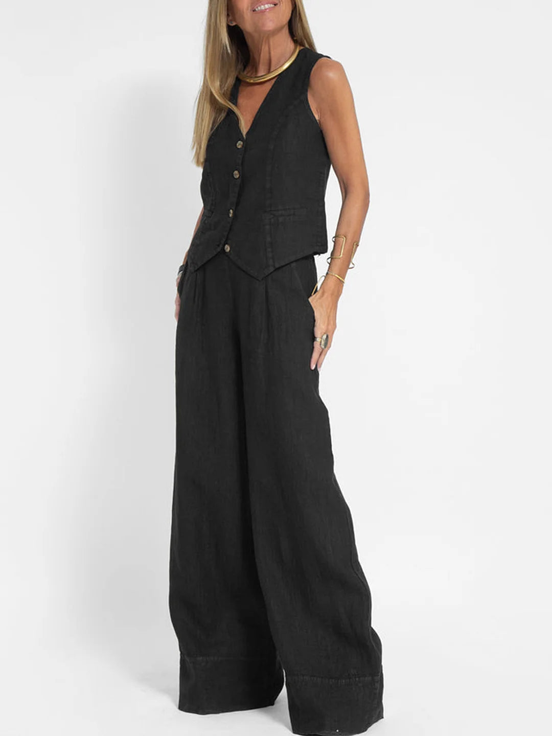 AIRA | BUTTONED VEST & WIDE-LEG TROUSERS SET