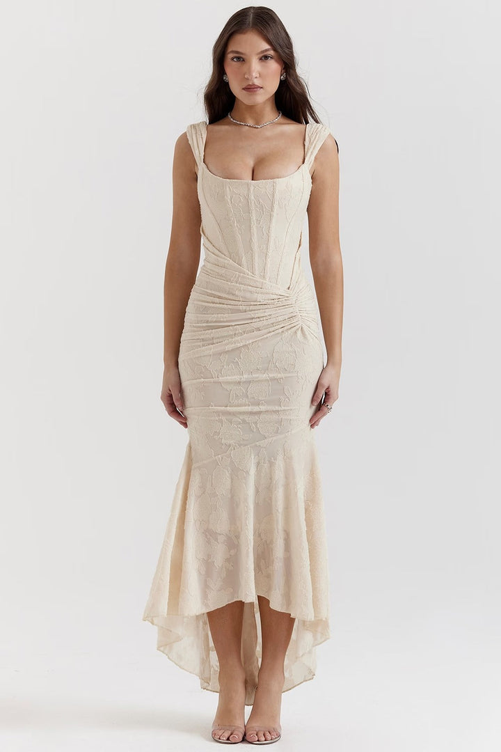 Carmen | Textured Fishtail Midi Dress