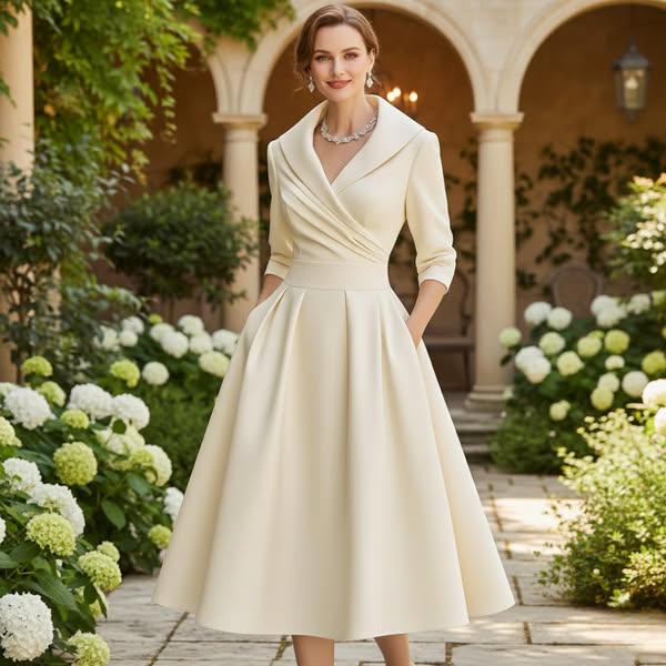 Rosalie™ | Elegante midi-jurk met subtiele glans